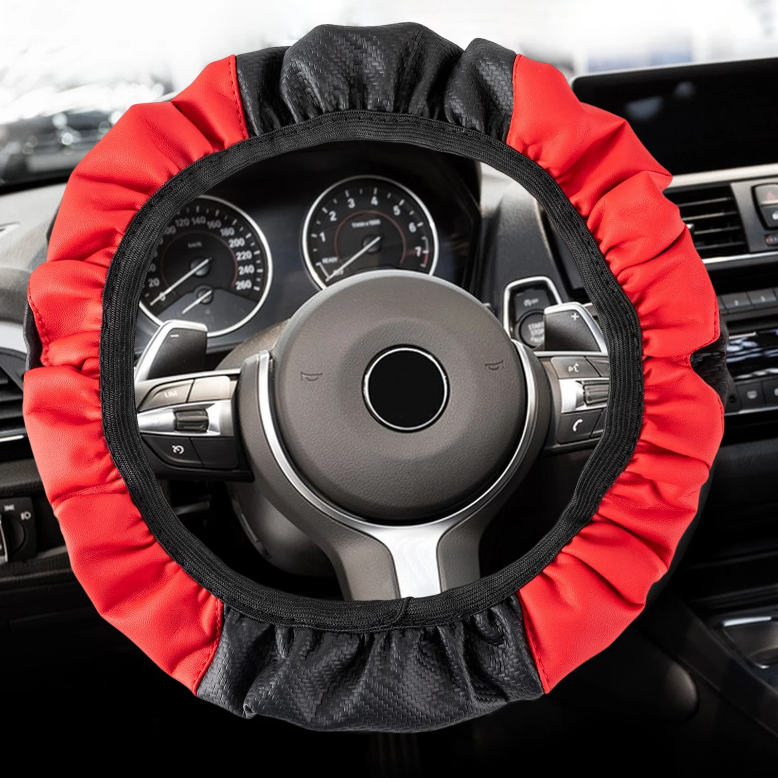 15-inch Universal Microfiber Car PVC Steering Wheel Covers for Men Women - Neutral & Soft & Breathable &Anti Slip