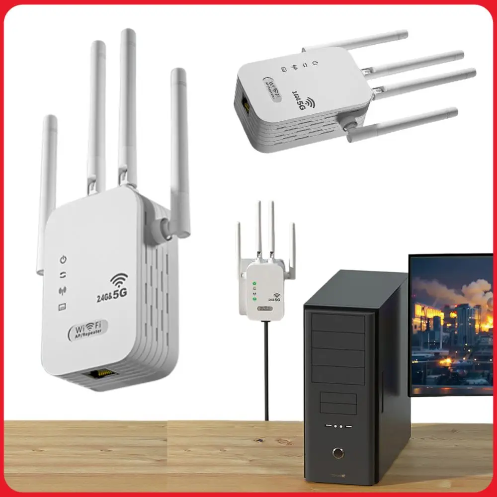

1200Mbps Wireless WiFi Repeater with WAN/LAN Port Dual-Band 2.4GHz/5GHz WiFi Extender 4 Antennas WiFi Enhancer for Home