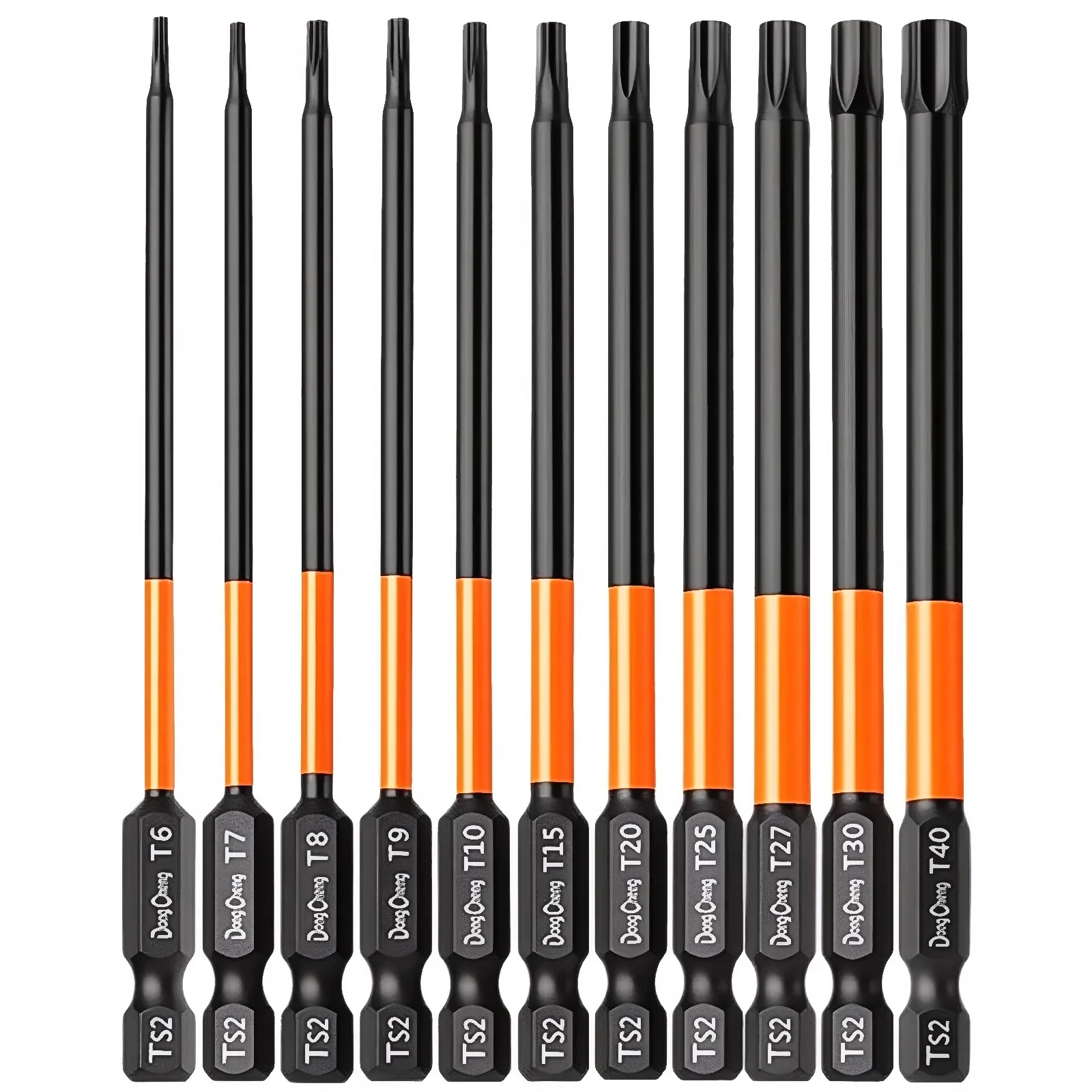 Conjunto de 11 Peças de Chaves Torx TS2 em Aço Magnético, Chave de Fenda Torx de 50/100mm para Reparo Automotivo e Eletrônico T6-T40