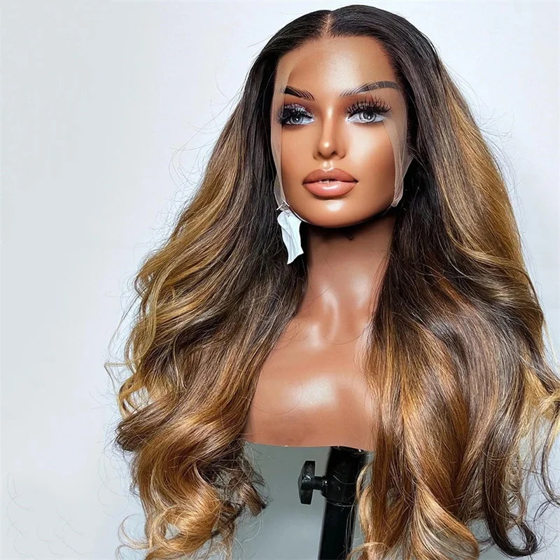 Ombre Blond 26Inch Black Long 5x5 Silk Base Body Wave Jewish Human BabyHair HD Lace European Hair Preplucked Glueless Daily Wig