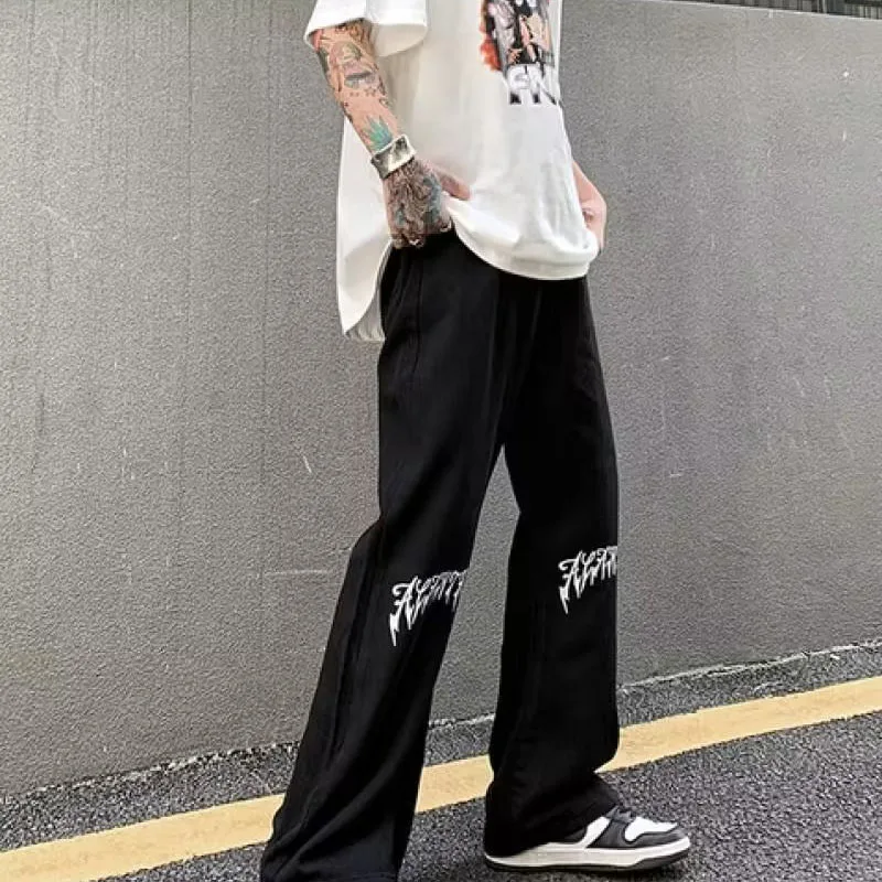 

Summer lightweight casual pants for men's 2024 new trendy brand loose straight leg pants, fashionable and versatile ice silk pan