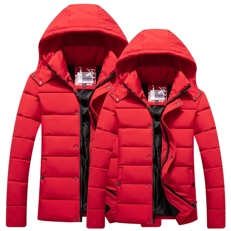 Winter Men's Coats Hooded Brand 2023 New Plus Size Thick Warm Cotton Padded Jackets for Men Parkas Solid Color Outerwear