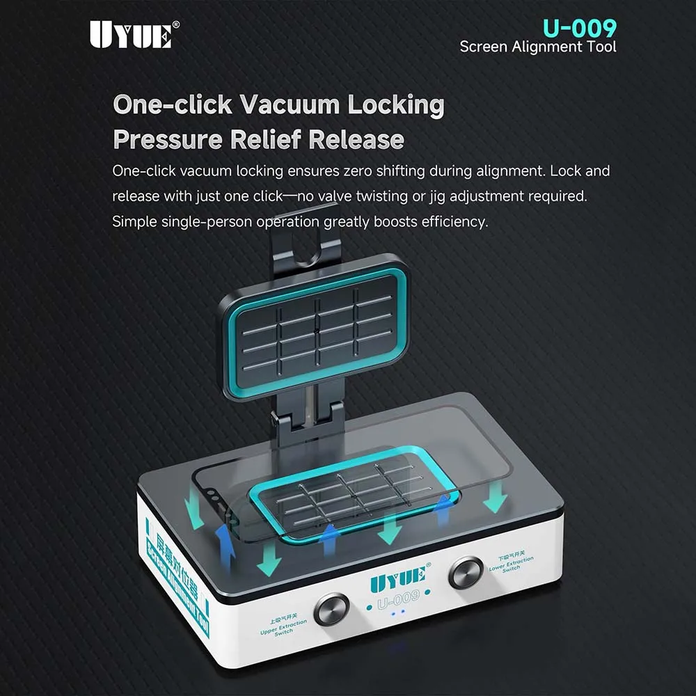 UYUE U-009 Dual Vacuum Pump Screen Tempered Glass Alignment Tool Foldable Bracket For Phone Flat Curved LCD Screen Repair Tools