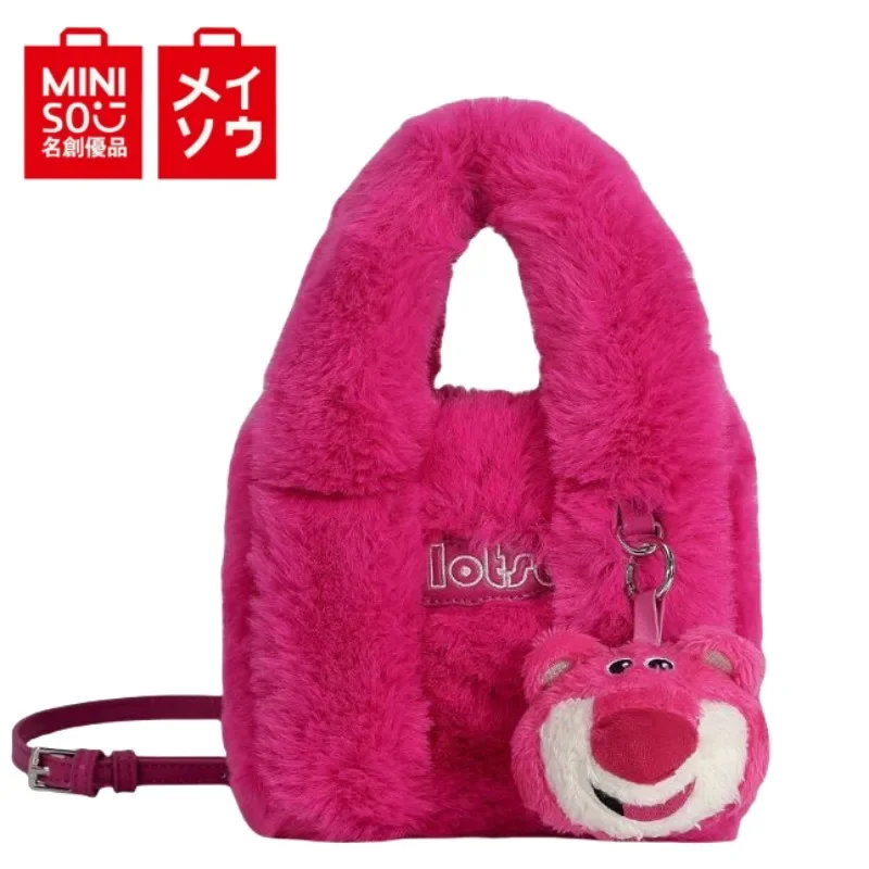 MINISO New Cartoon Disney Lotso Fashion Retro Plush Crossbody Bag Cute Lotso Plush Tote Bucket Bag Kawaii Pendant Girl Gifts