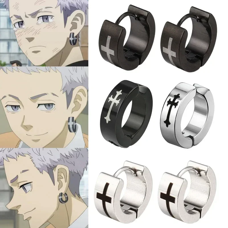 Anime Tokyo Revengers Earrings Takashi Mitsuya Cartoon Character Stainless Steel Hoop Earrings Jewelry Cosplay Props For Fans