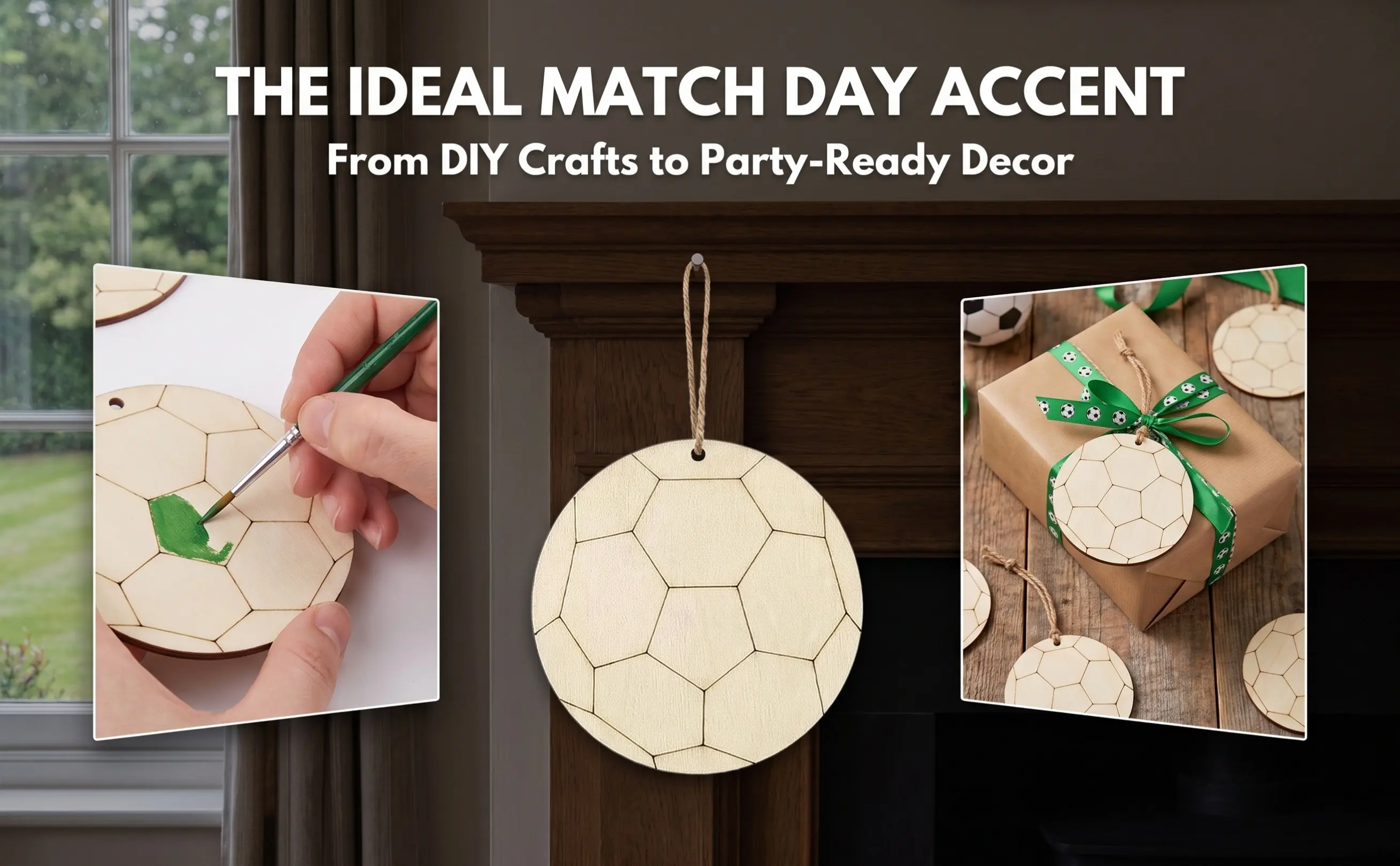 30Pcs Wooden Soccer Ball Cutouts Unfinished Blank Wood Sports Theme DIY Soccer Party Hanging Decor Sport Wooden Cutouts