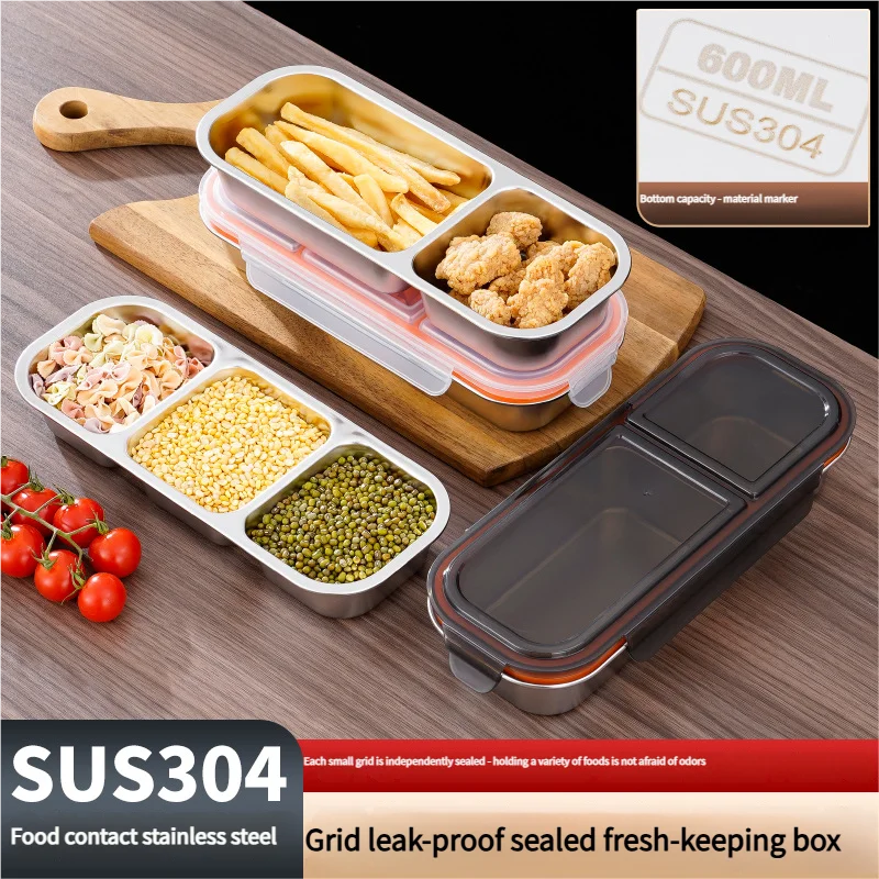 

304 Stainless Steel Bento Box Fresh-Keeping Lunch Box Aesthetic Compartmentalized Container with Lid for Picnics And Work