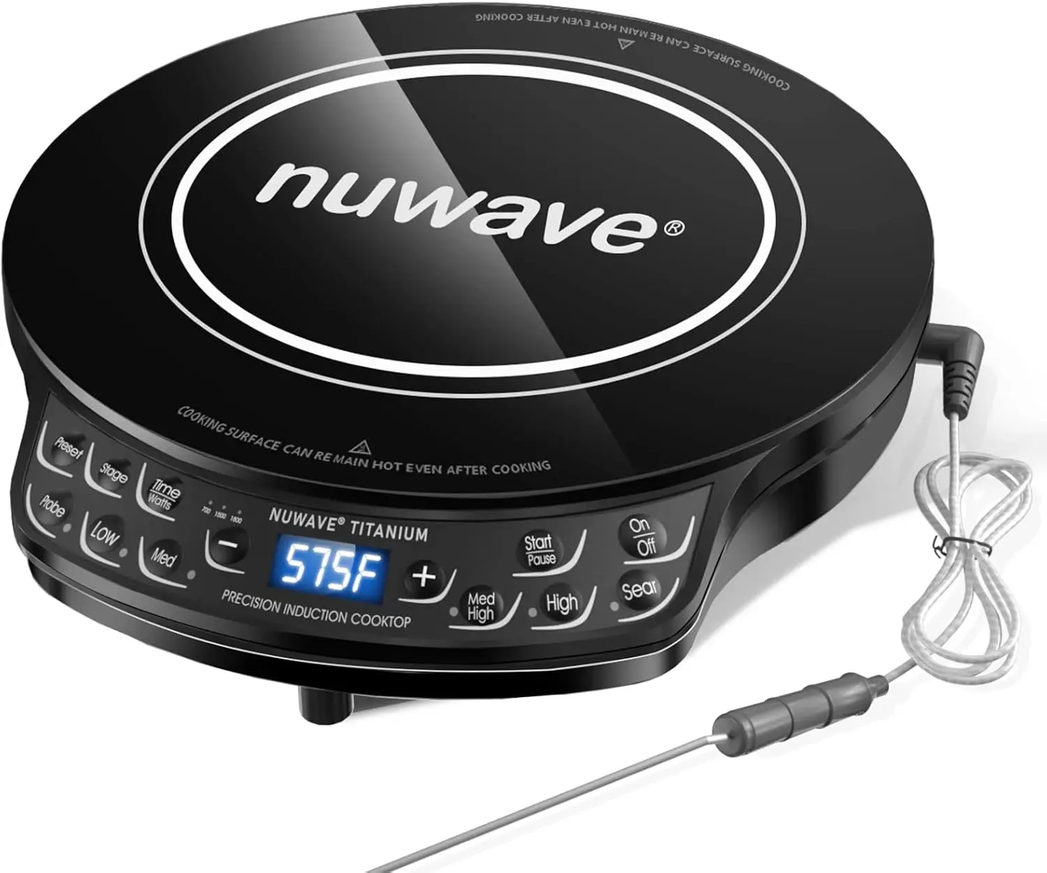 Induction Cooktop, Improved Hot Plate with Digital Probe , 106 Temps 100°F-575°F, 3 Watt Settings, Portable Induction Burners