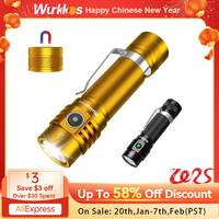 Wurkkos TLF Golden WK03 18650 Flashlight Nichia 519A 5000K 1200lm USB C Rechargeable Extra Magnetic Tail Cap