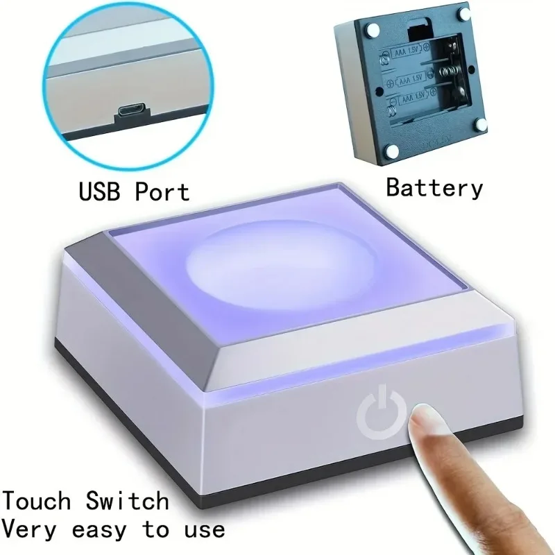 Base de luz LED recargable por USB para pantalla 3D, cristal acrílico o Material transparente y translúcido, Interruptor táctil