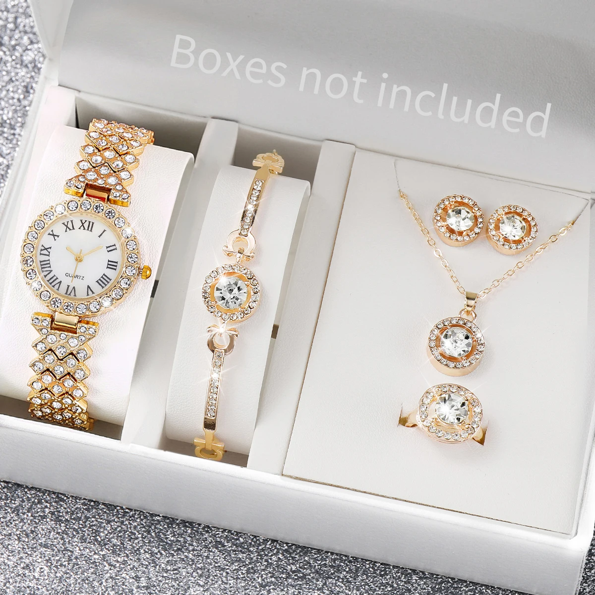 6 قطعة/المجموعة الساعات النسائية الفاخرة موضة حجر الراين روما الهاتفي سوار الفرقة ساعة كوارتز طقم مجوهرات Reloj Mujer (بدون صندوق)