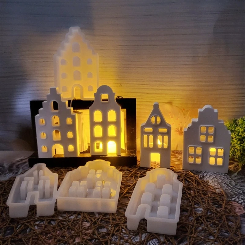 Paquete 4 moldes para manualidades, moldes para velas en forma casa, moldes silicona para jabón para manualidades,