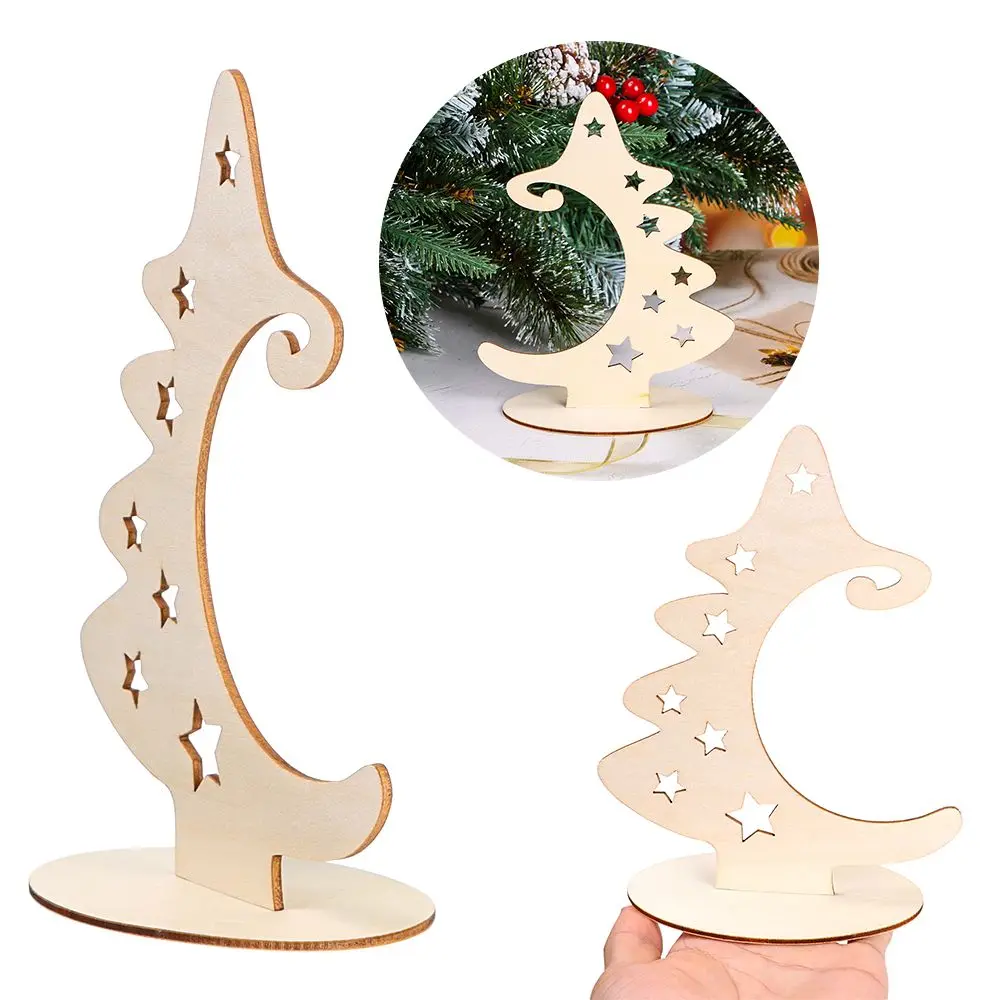 Creative Xmas Tree Wooden Christmas Ornaments Christmas Tree Crafts with Stand Wood Slices