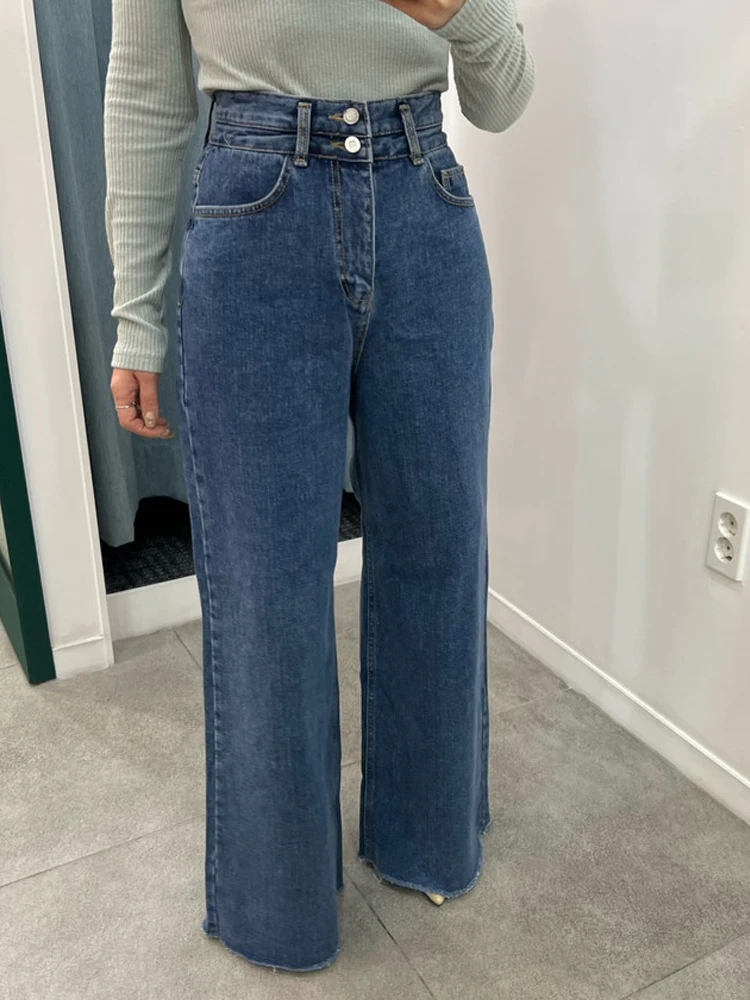 

High Waist Wide Leg Jeans Women's Loose Fit Slimming Long Pants Autumn Winter Denim Skinnies Tapered Hem Design Sensation