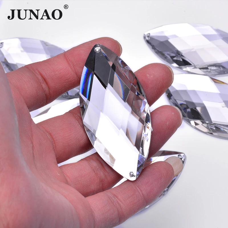 JUNAO Big Size 20Pcs 30*62mm Crystal AB Sew On Acrylic Stones Horse Eye Rhinestones Flat Back Stones For Clothes Decoration