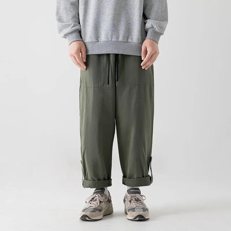 

Adjustable Cuff Two-Way Cargo Casual Pants Men's 2025 Spring New Loose Trendy Drawstring Long Pants Casual Solid Color K0E4