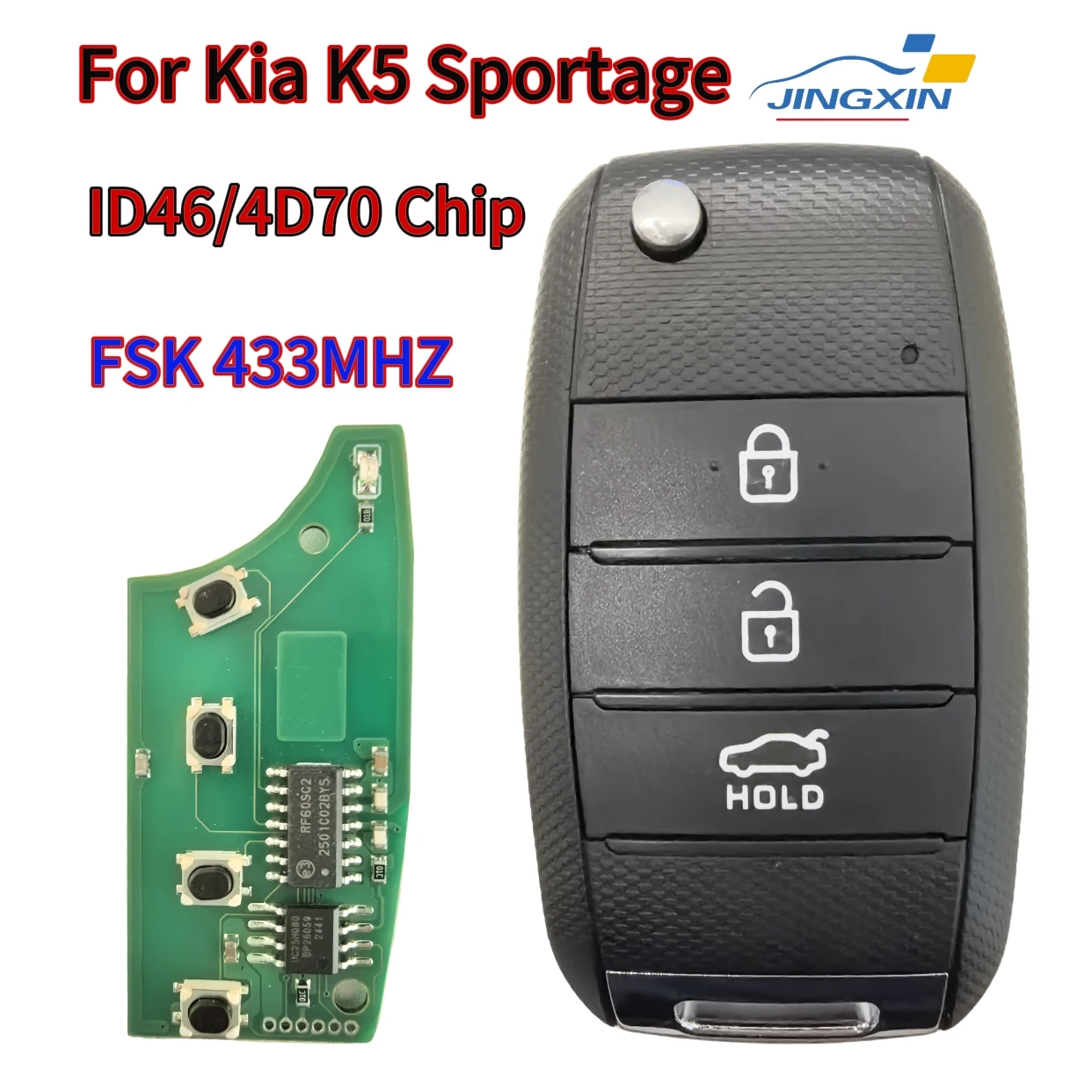 

Jingxin 3Button 433MHZ ID46/ID70 Chip Remote Flip Car Key For Kia K5 Sorento Sportage 2013 2014 2015 Keyless Fob PCB and shell