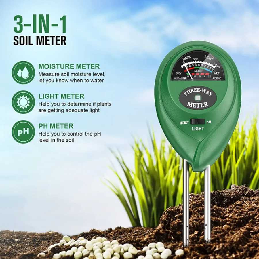 3 in 1 Soil PH Meter Sunlight PH Tester Garden Flowers Soil Moisture Sensor Meter Plants Acidity Humidity PH Monitor Detector