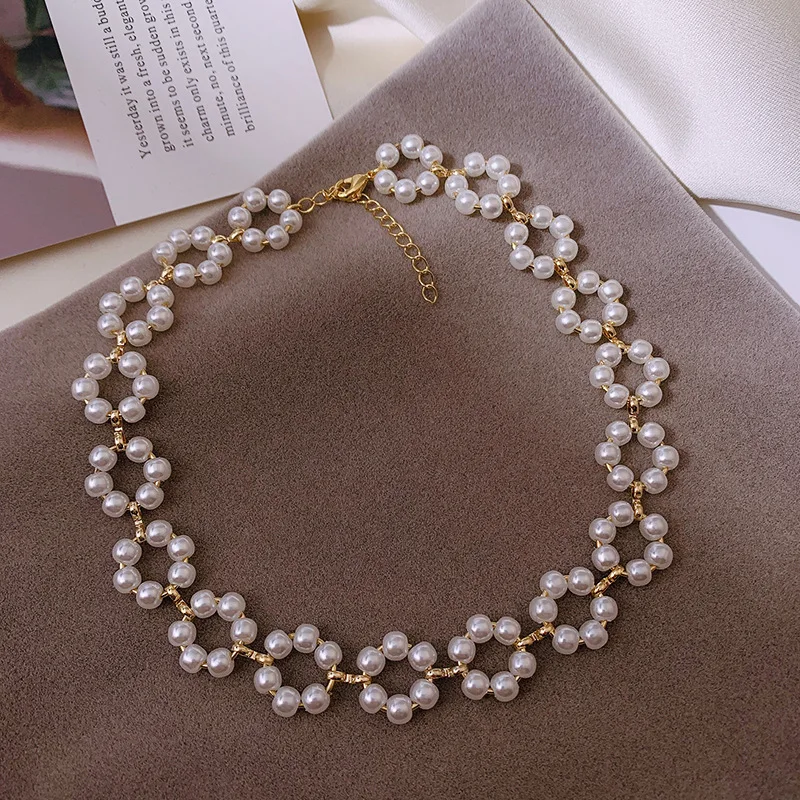 Elegant Flower Pearl Decor Necklace Vintage Neck Chokers For Women 2022 Trend Beautiful Neck Chain Unusual Fashion Jewelry