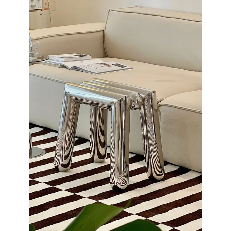 Nordic Stainless Steel Stools Mobile Living Room Shelf Tea Table Hallway Low Stools Bedroom Makeup Chair Modern Furniture