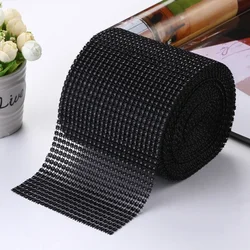 1 Yard Black Color Sparkle Rhinestone Crystal Diamond Mesh Wrap Roll Ribbon