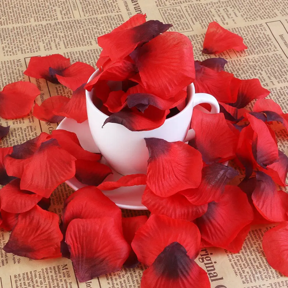 2400Pcs Fabric Artificial Rose Petals Dark Red Simulation Wedding Reception Decorations Flower Basket Supplies