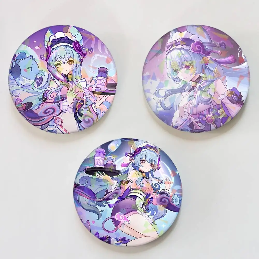 Genshin Impact Yumemizuki Mizuki Round Exquisite Laser Badge Brooches Creative Pins For Clothes Hat Backpack Gift Accessories