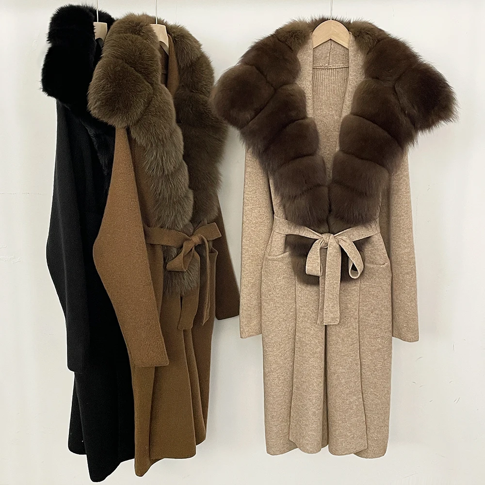 

OFTBUY Женский кардиган-свитер из натурального меха, женская одежда, оверсайз, кружевной свитер, длинный вязаный свитер