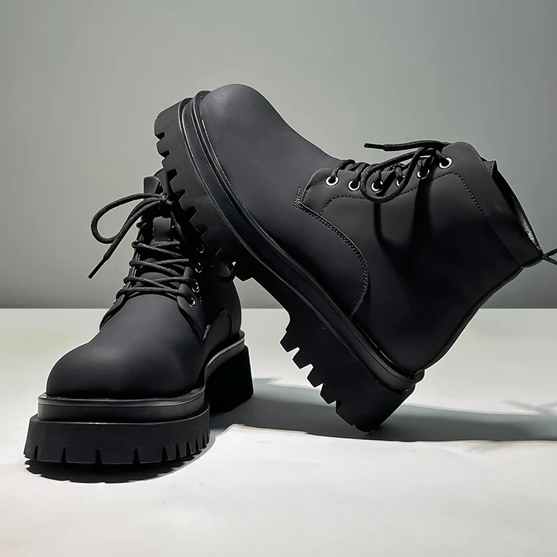 New Vintage British Men Boots Autumn Winter Platform Boots Dress Handmade Luxury Height Increasing Shoes Fashion Tooling Boots