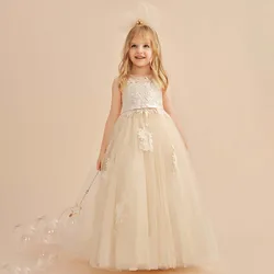 YZYmanualroom Lace Tulle Flower Girl Dress Ball Gown Princess Scoop Floor-Length 2-15T