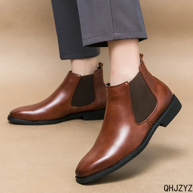 Men Ankle Boots Brand Retro Slip On Leather Boots40-46