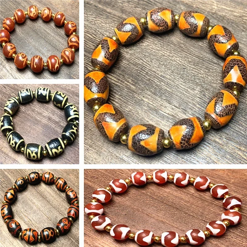 Agate Tibet Beads Wholesale Cinnabar Tooth Yellow Orange God of Wealth Back Pattern Old Sky Bracelet