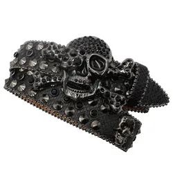 Maikun Women's Skull Rhinestone Belt Men's European and American Style Pin Buckle Belt Cowboy Style Fashion diamond