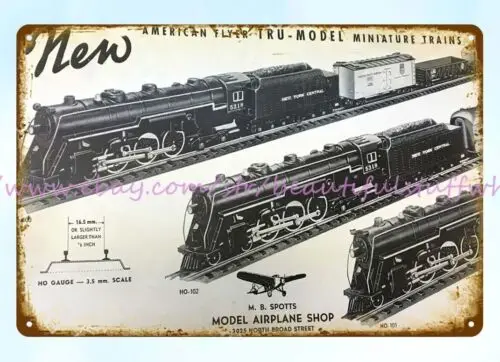 1938 Gilbert American Flyer Trains Toys locomotive railroadas metal tin sign