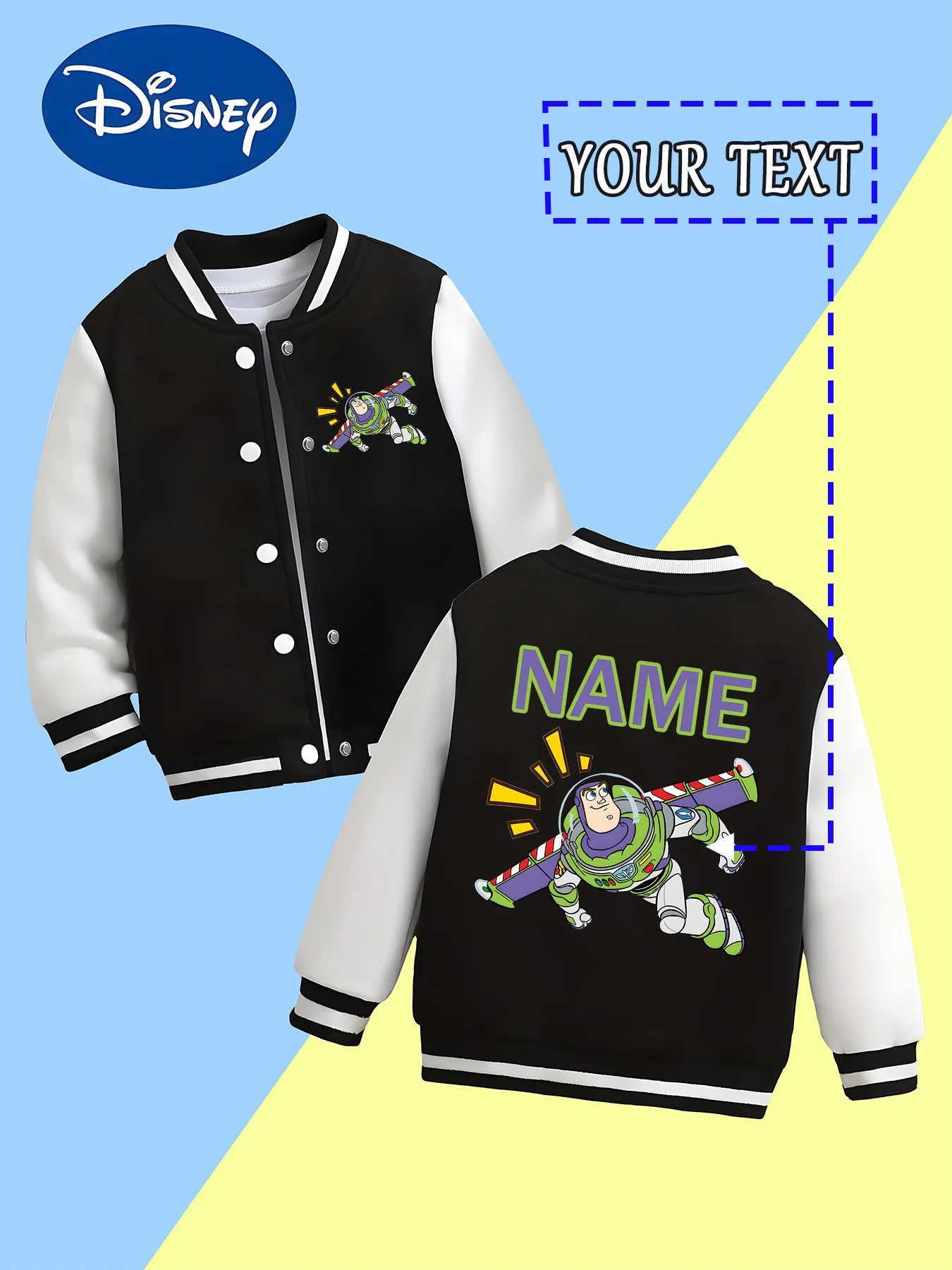 

MINISO Disney Boys Baseball Jacket - Buzz Lightyear Flight Print Ignites Space Adventure Dreams, Perfect for Outdoor Exploration