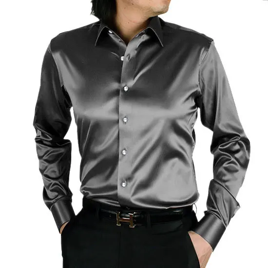 

Men's Luxury Silky Shirts Long Sleeve Fashion Loose Casual Imitated Silk Men Dress Shirt Plus Size Wedding Party Stage