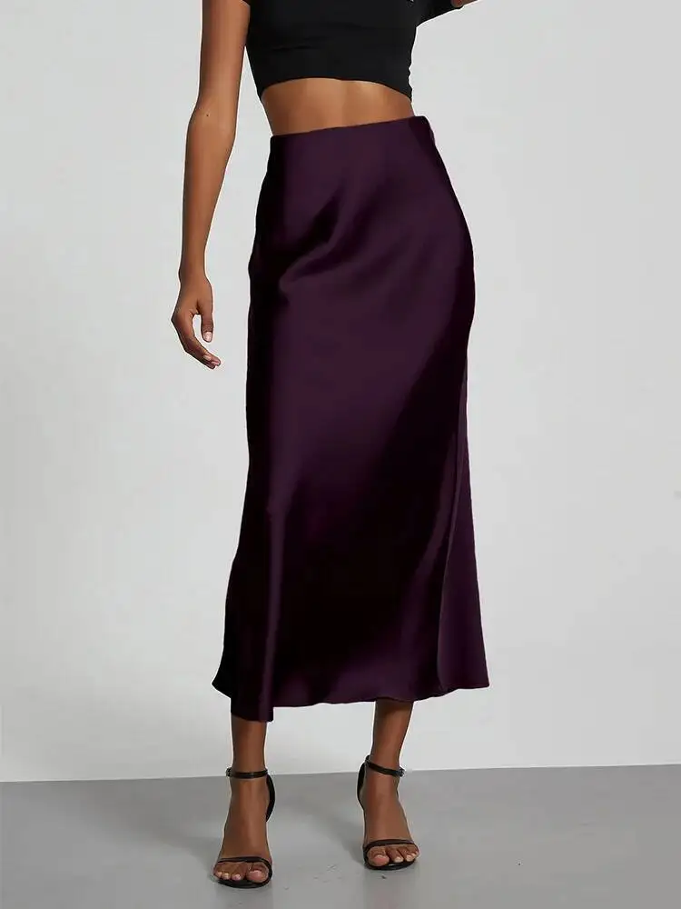 

Fashion Satin Party Long High Waist Solid Color Casual Basic Women Skirts Fishtail Skirt Chic Summer Woman Clothing