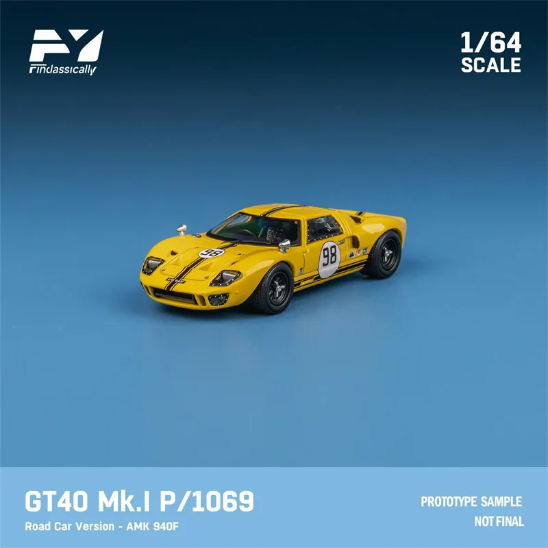 Findclassically 1:64 GT40 Mk.I P1069 نسخة سيارة الطريق لؤلؤة عنابي / AMK 940F أصفر رقم 98 Limited500 نموذج سيارة مصنوع من خليط معدني