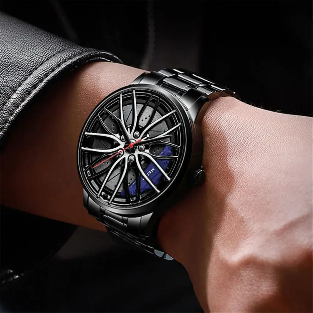 Car Wheel Rims Hub Men Quartz Watch Automatic Quartz Wristwatch Male Clock Round Dial Pointer Display Clasp Wristwatch Male Gift