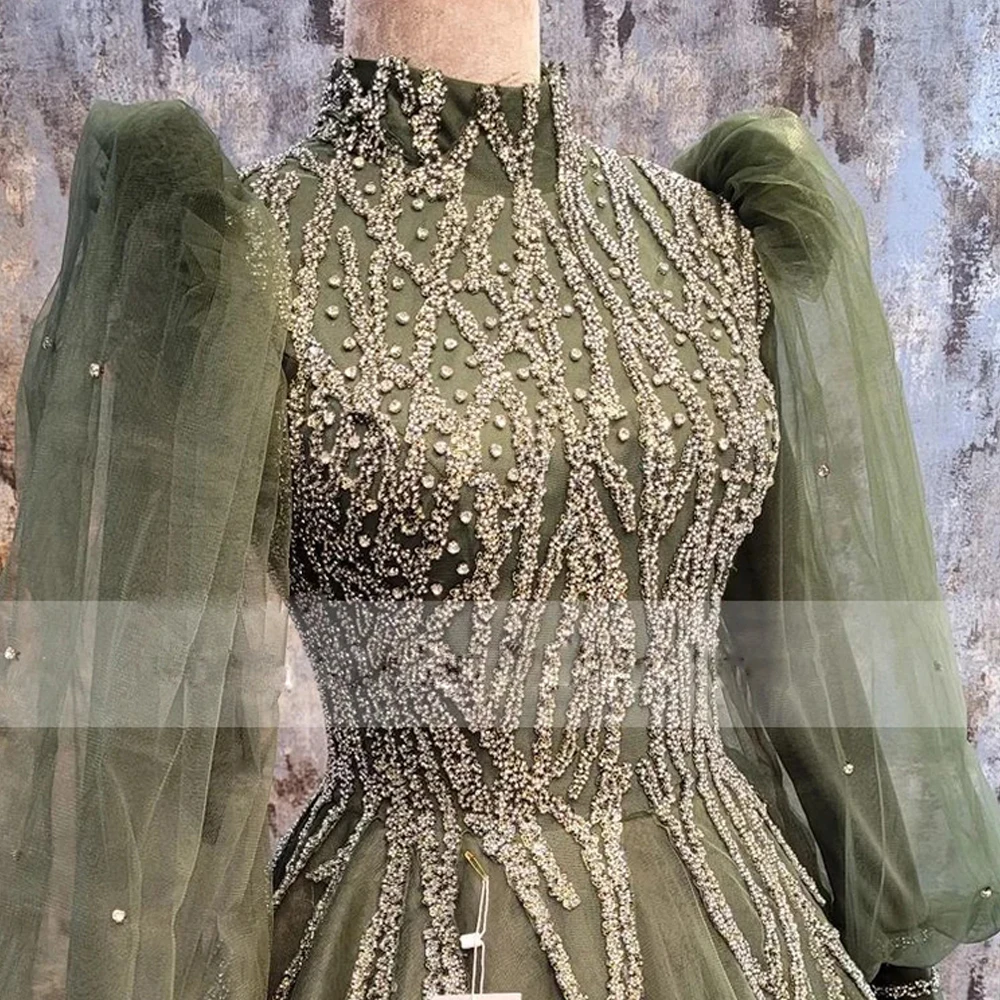 Vestido De Noche musulmán verde personalizado para mujer, Falda plisada superior con cuentas, vestido Formal para mujer De Oriente Medio, ropa islámica