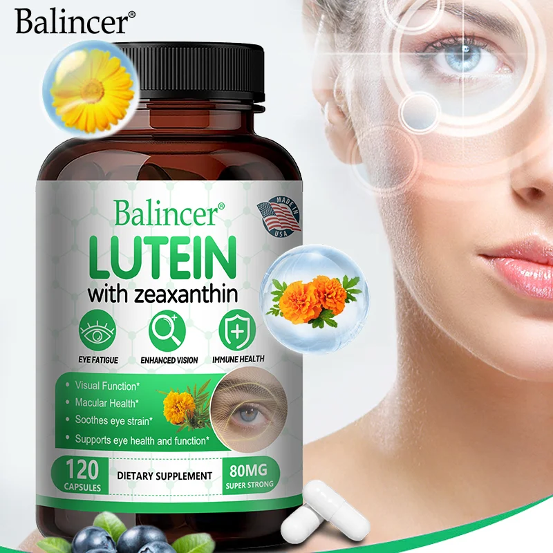 Mélange de lutéine pour les yeux, vitamines avec lutéine, zéaxanthine et extrait de myrtille pour la fatigue oculaire, le soulagement des yeux secs et la santé de la vision, adulte