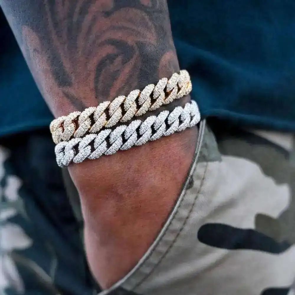 

Hip Hop Jewelry 925 Sterling Silver 12mm Vvs Moissanite Diamond Iced Out Moissanite Cuban Bracelet