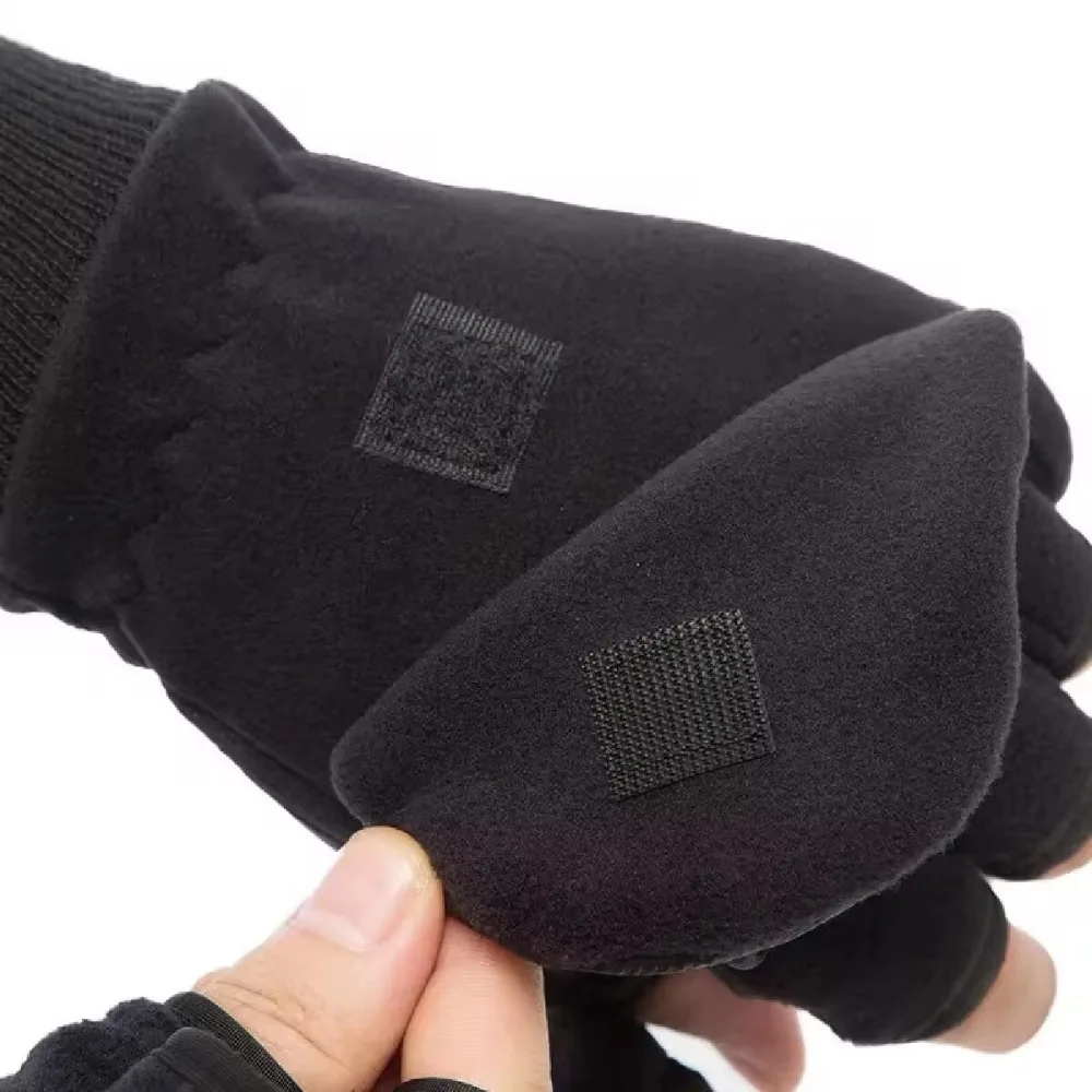 High Quality Black Winter Gloves Half Finger Anti-Slip Riding Gloves Flip Cover Warm Photography Gloves Unisex