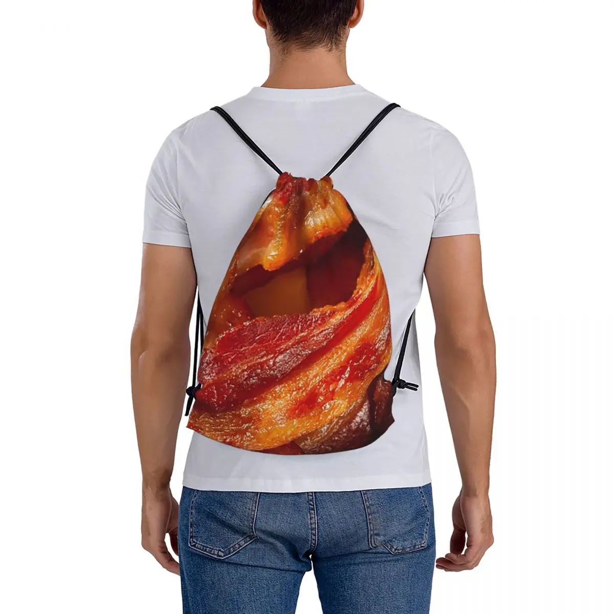 Crispy Bacon Texture Meat Lovers Backpacks Casual Drawstring Bags Shoes Bag Book Bags for Man Woman Students