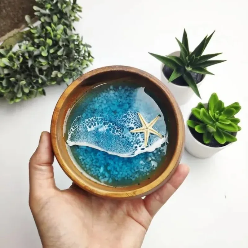 

Handmade Ocean Bowl, Beach Micro Landscape Decorative Ornament,Resin Miniature Sea Scene with Sand, Shells & Marine Elements