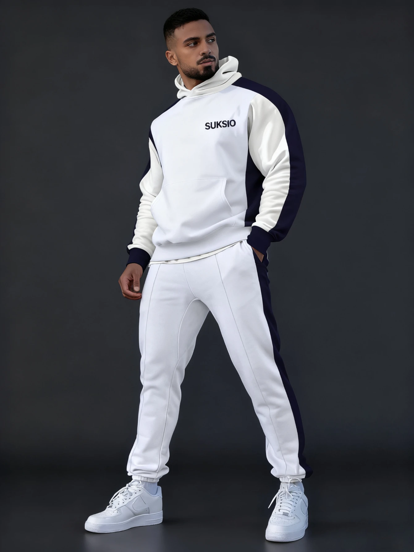 

Мужской комплект из 2 предметов, модная толстовка в сочетании со свободными повседневными брюками. | удобная и теплая ткань, мужской комплект с капюшоном.