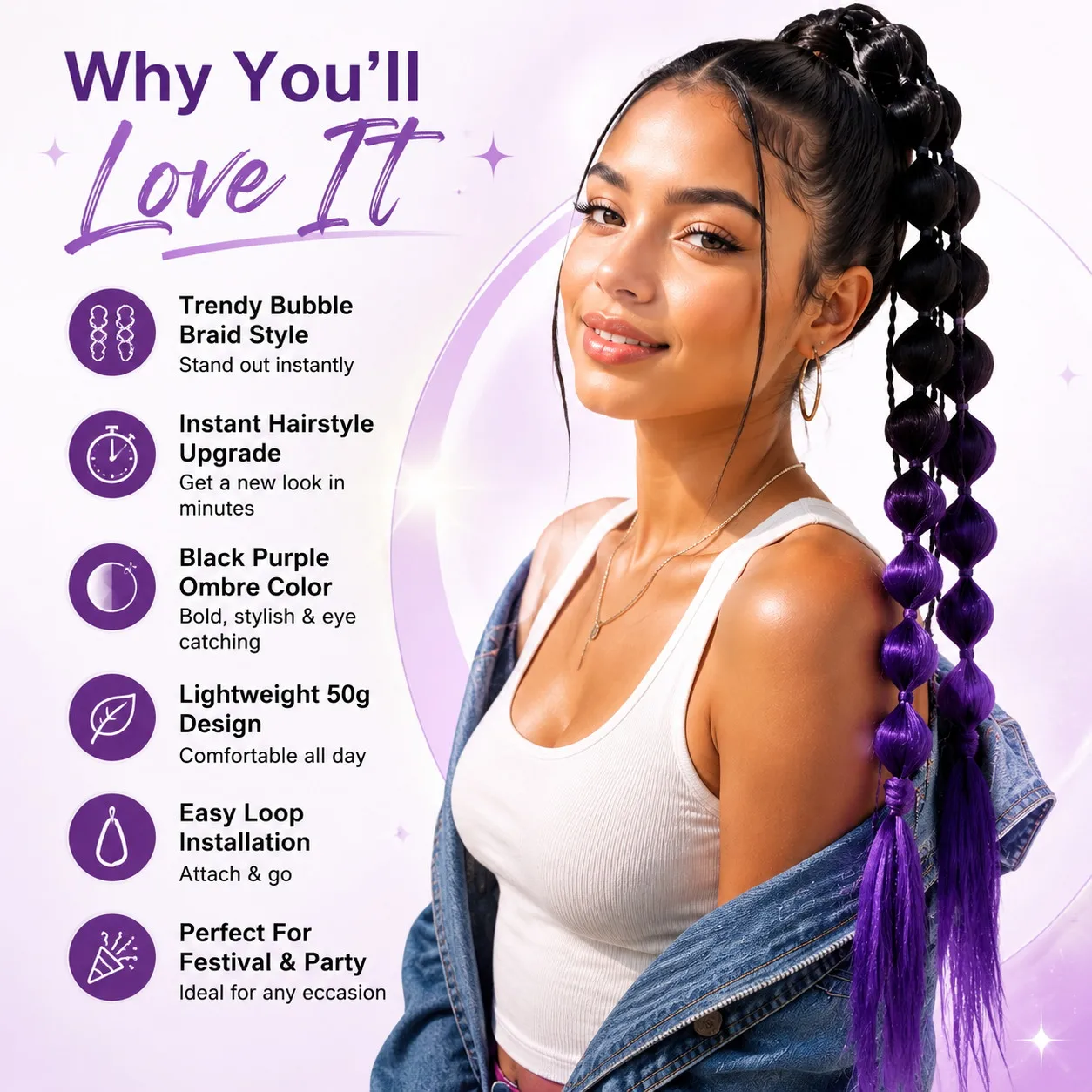 55cm 22 Zoll Bubble Braids Haarverlängerung Synthetischer Geflochtener Pferdeschwanz Haarteil mit Schlaufenbefestigung für Damen Festival Party Frisur – Detail 3