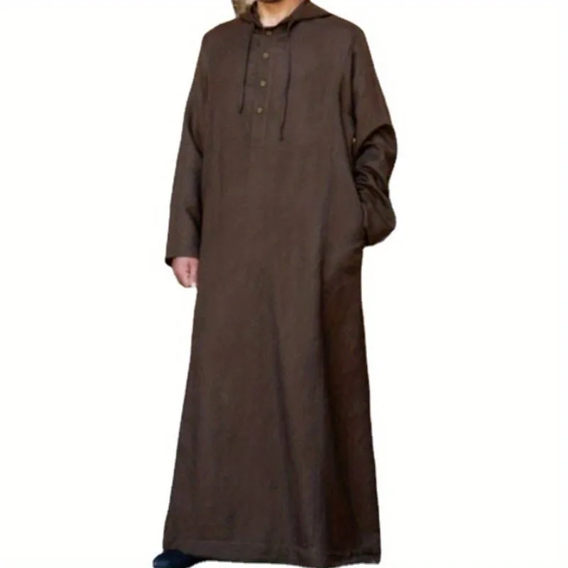 Men's Arabic-Style Simple Long Hooded Shirt | Muslim Thobe