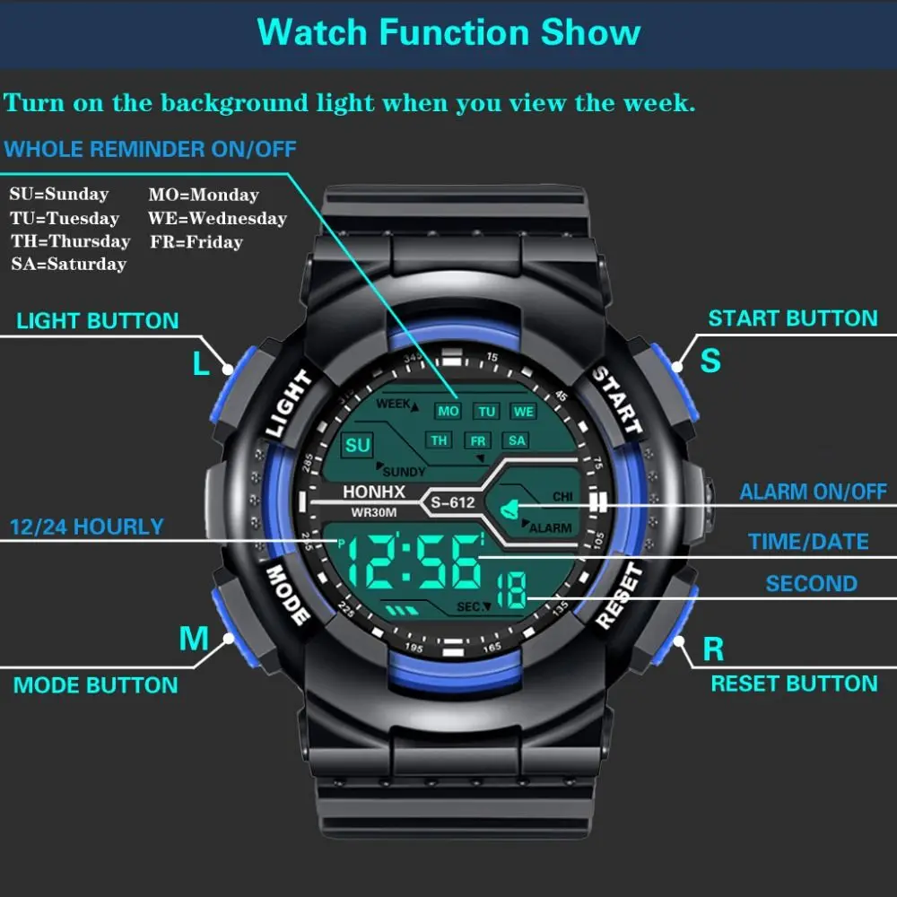 High Quality Waterproof Sports Watch Big Dial Casual Electronic Watch Simple Multifunction Chronograph Men