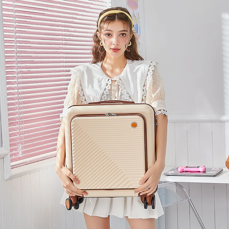 18 Inch Trolley Case Travel Suitcase Front Open Cover Boarding Case Password Box Suitcase Universal Wheel Rolling Luggage Bag